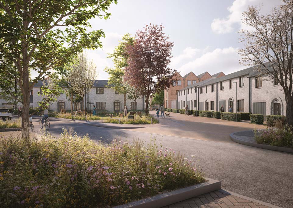 ILLUSTRATIVE SKETCH OF THE PRIMARY ROAD LOOKING TOWARDS THE COMMUNITY BUILDING